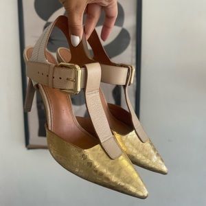 True Soul Nude and Metallic Gold Stilettos